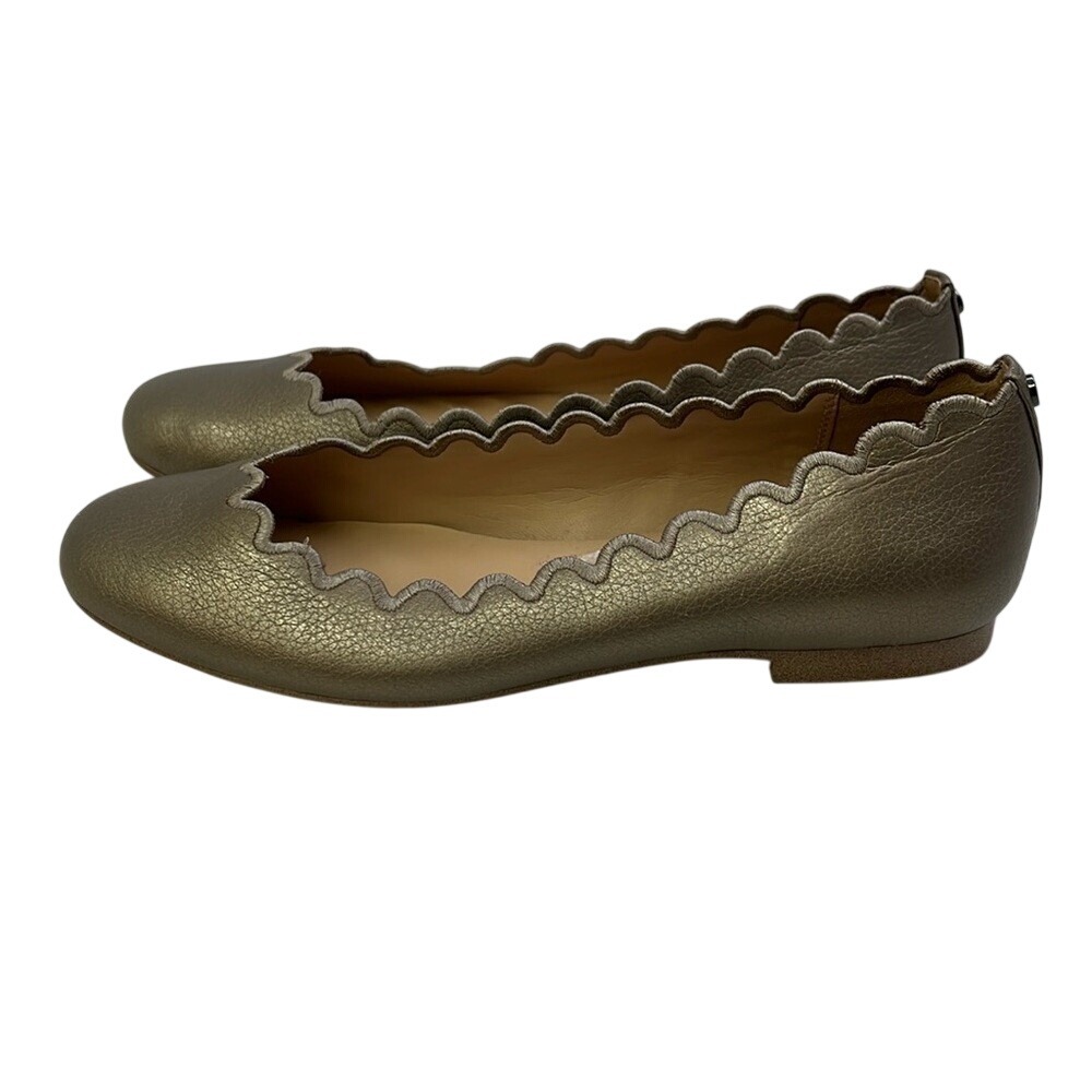 DKNY Metallic Bronze Leather Scalloped Ballet Flats Round Toe K4419091 Mens 6.5